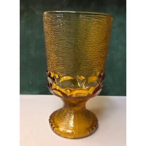 Brockway Glass Monterey Gold Water Wine Goblet. Textured Yellow, Amber Footed